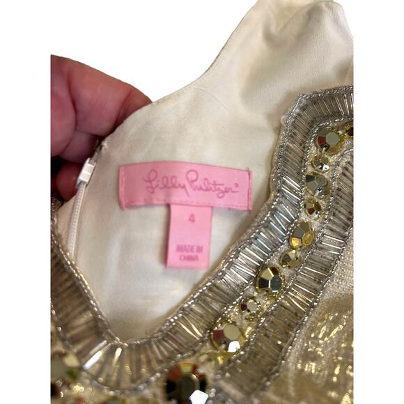 Lilly Pulitzer Shift Dress With Beaded Neck and Golden Leaf Detail .  - Size 4 - Picture 3 of 16